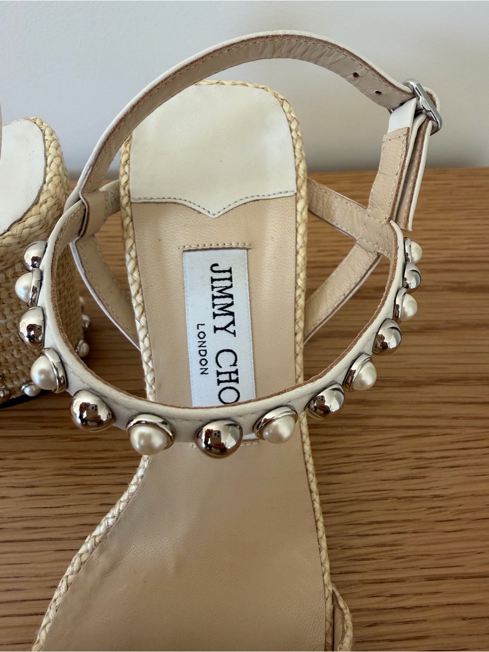 Jimmy Choo Raffia and Leather Aadra Sandals - Picture 4 of 9